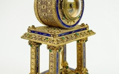 Austrian Jeweled Gilt Brass Clock w/ French Works