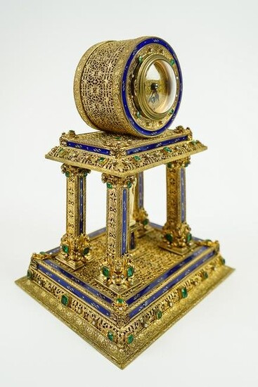 Austrian Jeweled Gilt Brass Clock w/ French Works