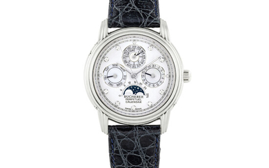 BUCHERER, PLATINUM, DIAMOND-SET AND MOTHER OF PEARL, PERPETUAL CALENDAR WITH MOONPHASES