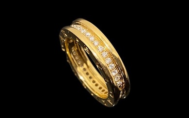 BVLGARI 18K Yellow Gold & Diamond B.Zero1 One Band Ring Size 53