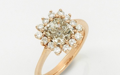 Bague diamantée très fine en or rose, taille 750. Sertie au centre d'un diamant taille...