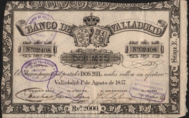 Banco de Valladolid. 1 de agosto de 1857. 2.000 reales de vellón