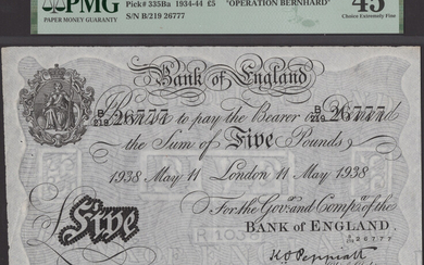 Bank of England, Kenneth O. Peppiatt, Operation Bernhard, £5, London, 11 May...