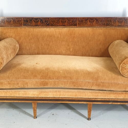 Biedermeier sofa inlaid with sycamore and yew wood, decorated with...