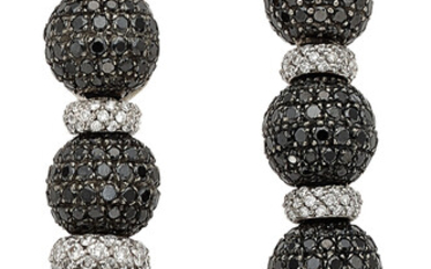 Black Diamond, Diamond, White Gold Earrings Stones: Full-cut black...