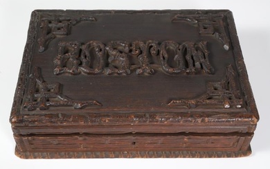 Black Forest Carved Wood "Boston" Game Box, 19th Century