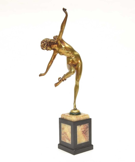 Bronze figure of naked lady "Snake Dancer" on...