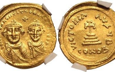 Byzantine Empire Heraclius AD 616-625 AV Solidus NGC Ch XF Strike: 5/5 Surface: 2/5, graffito