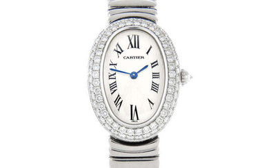 CARTIER - an 18ct white gold Baignoire Joaillerie bracelet watch, 22x31mm.