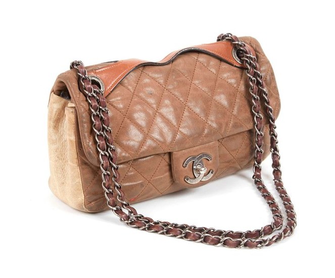 CHANEL, Bag in taupe and beige leather, shoulder...