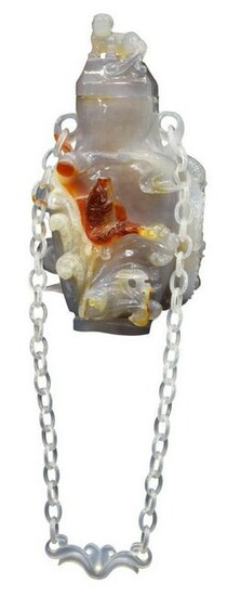 CHINESE CARVED AGATE ORNAMENTAL HANGING VASE