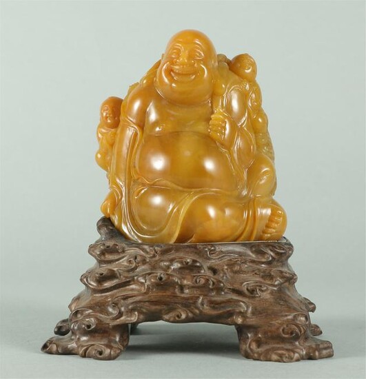 CHINESE TIANHUANG STONE CARVED LAUGHING BUDDHA STATUE