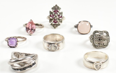 COLLECTION OF SILVER & GEM SET RINGS
