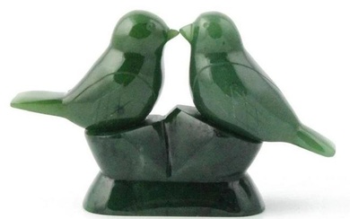 Canadian Nephrite Jade Two Lovebirds Carving