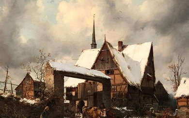 Carl Julius LEYPOLD (1806 - 1874). Farmhouse in winter.