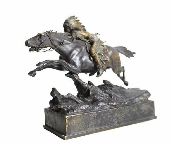 Carl Kauba Painted Bronze Indian on Horseback Sculpture