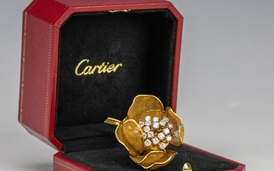 Cartier 18k Gold Diamond Flower Tremblant Brooch