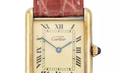 Cartier. A gold plated quartz rectangular wristwatch Must de Cartier...