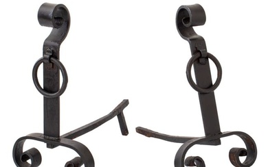 Cast Iron Andirons with Rings, Pair