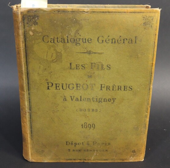 Peugeot catalogue for the year 1899 of various materials including many coffee grinders. Green percaline cover. Spine and covers faded.