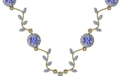 Certified 12.79 Ctw SI2/I1 Tanzanite And Diamond 14K Yellow Necklace