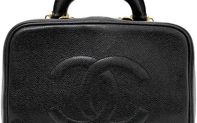 Chanel Handbag Vanity Bag Black Gold Cocomark A07061 Leather GP Caviar Skin 4th CHANEL Stitch