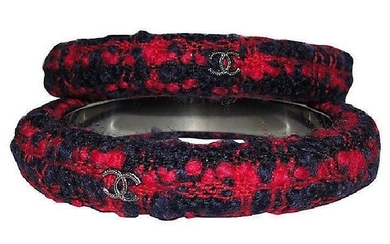 Chanel Red and Black Pair Of Tweed Bangles Bracelet