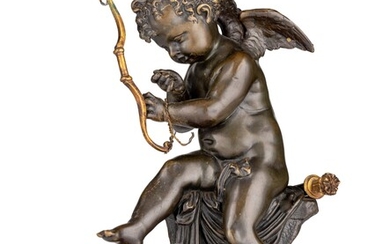 Charles Gabriel Sauvage Lemire, a patinated bronze cupid on a marble base, H 25 cm...