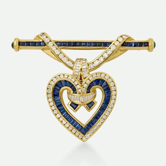 Charles Krypell, Diamond and gem heart brooch