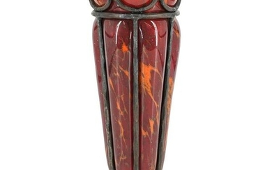 Charles Schneider (1881-1953) Glass & Wrought Iron Vase