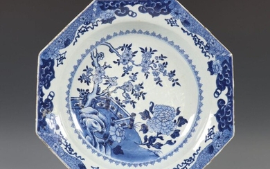 China, blue-white porcelain octagonal dish, Qianlong, the deep...