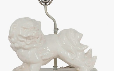 Chinese Blanc De Chine Porcelain Guardian Lion Table Lamp