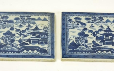 Chinese Canton Blue & White Porcelain Tiles