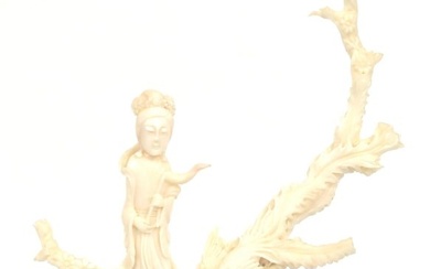 Chinese Carved Coral Bodhisattva & Phoenix