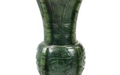 Chinese Carved Green Jade or Hardstone Beaker or "Ku"
