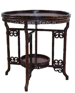 Chinese Carved Wood Bamboo 28" Form Folding Table