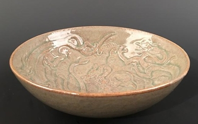 Chinese Celdon Glazed 'Draon' Bowl