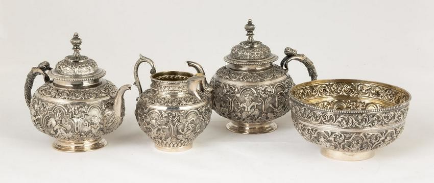 Siam Export Sterling Silver Repoussé Tea Set