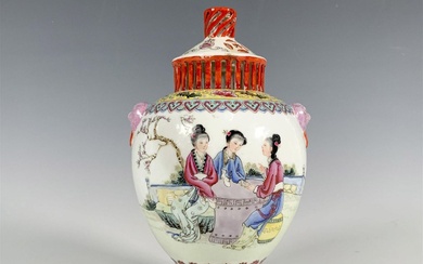 Chinese Famille Rose Porcelain Incense Vase and Lid