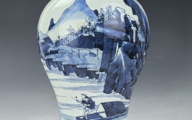 Chinese Kangxi Blue and White Porcelain Vase Lamp