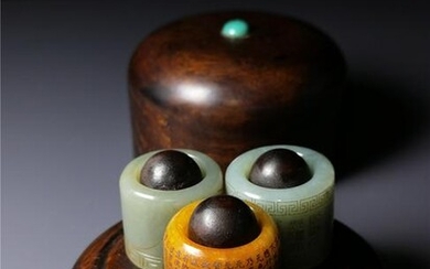 Chinese Qing Style Jade Archer Ring and Box