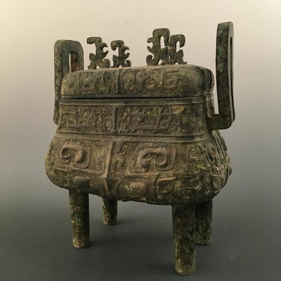 Chinese Shang Bronze Ritual Food Vessel Square Ding