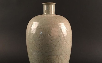 Chinese White Glazed Carved Porcelain Mei Ping Vase