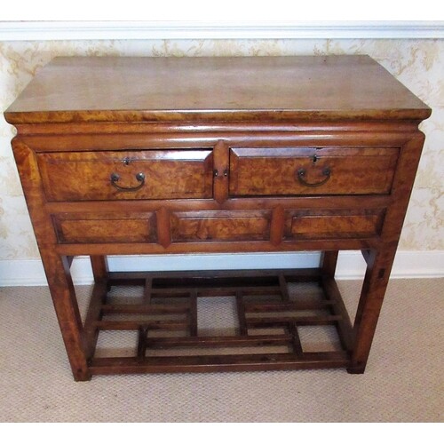 Chinese figured wood rectangular side table, with moulded to...
