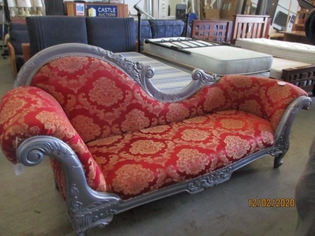 Classical Style Chaise Lounge with Patterned Red Fabric and ...