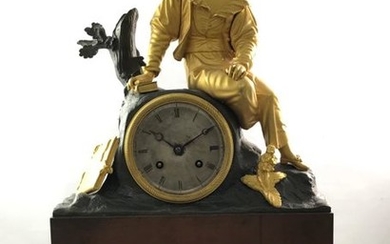 Clock in gilt bronze, amati and patinated, representing...