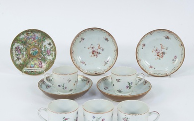 Collection of Chinese porcelain Capuchin plates, Canton plate and famille rose bags, 18th/19th century