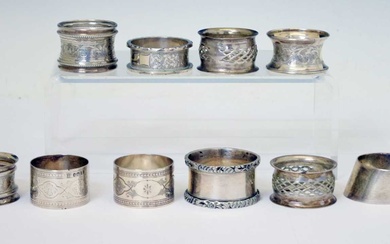 Collection of ten silver napkin rings
