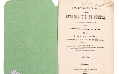 Congreso Constituyente del Estado de Puebla. Constitución Política del Estado Libre y Soberano de Puebla.. Puebla, 1871.