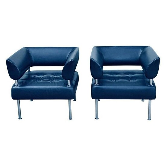 Contemporary Modern Pair of Leather Arm Chairs